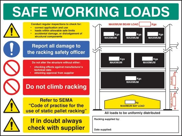 SWL Pallet Racking Sign 5mm Foamex 600x450mm Supplier In Kent - LTR ...